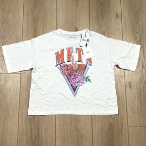 WEAR by Erin Andrews Womens White Mets Floral Graphic T Shirt Size LARGE NWT